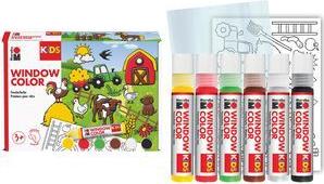 Marabu KiDS Window Color-Set "Bauernhof", 6 x 25 ml Fenstermalfarbe, Wasserbasis, ablösbar, Inhalt: 6x 25 ml - 1 Stück (0306000000006)