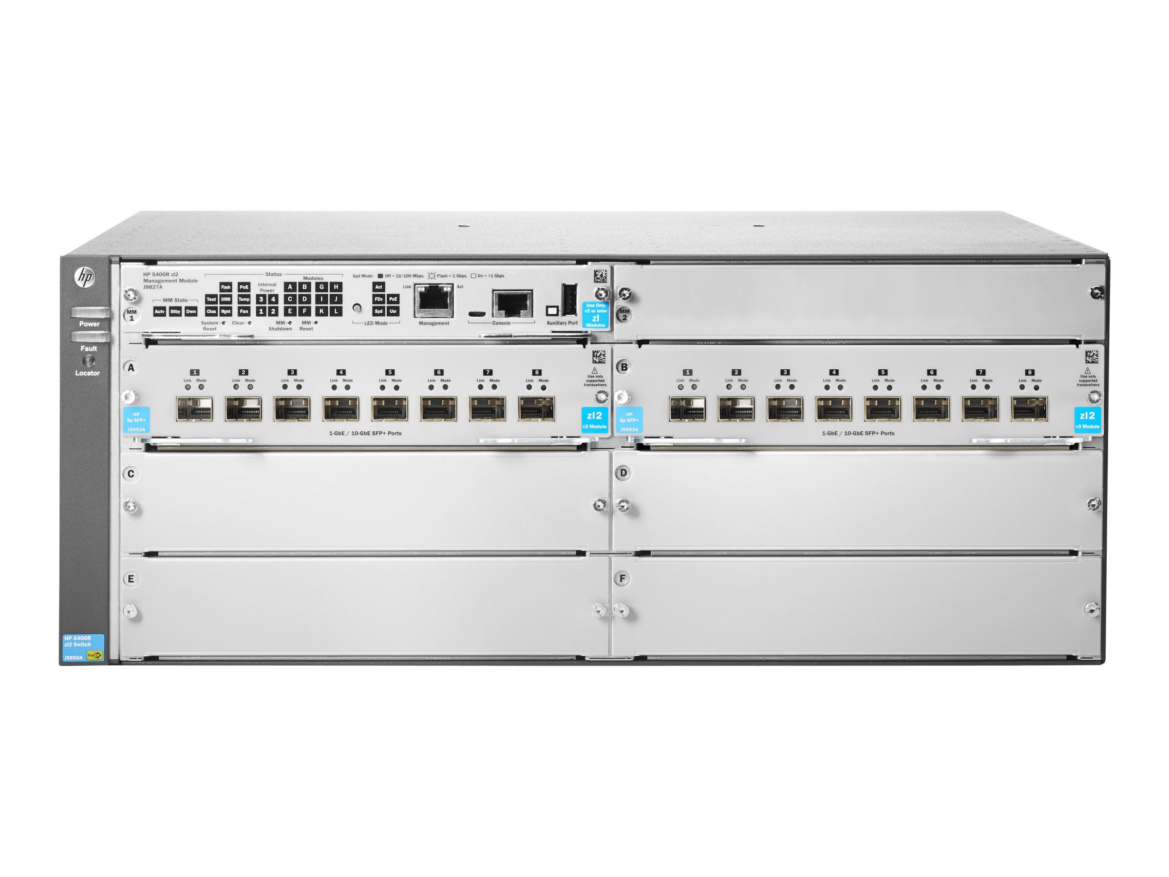 HPE Aruba 5406R 16-Port SFP+ v3 zl2 Managed Switch (No PSU), Schwarz/Grau