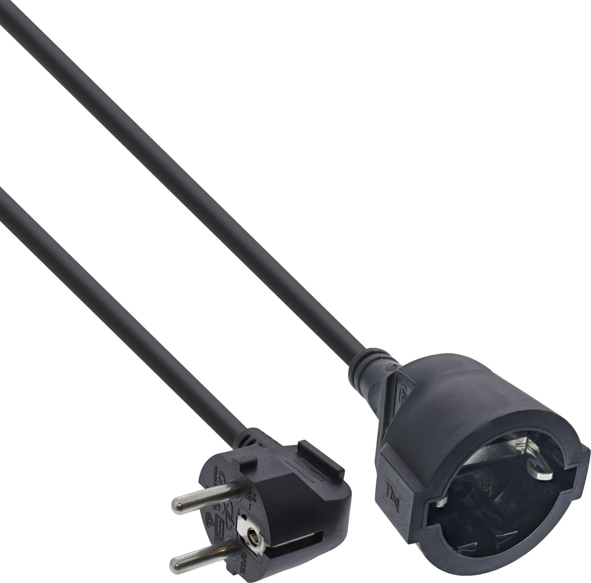 InLine® Strom-Verlängerung Schutzkontakt Stecker gewinkelt / Buchse, schwarz, 2m (16402Y)