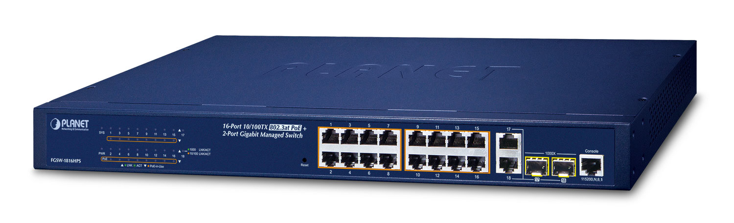 Planet FGSW-1816HPS Managed Switch 16 Ports PoE 7,2 Gbit/s Schwarz
