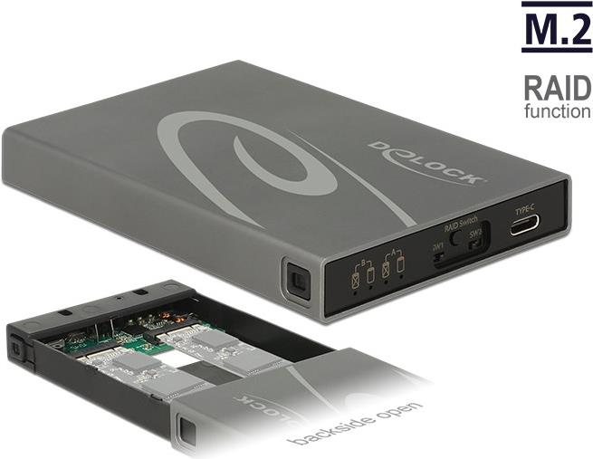 Delock Externes Gehäuse 2 x M.2 Key B SSD > USB 3.1 Gen 2 USB Type-C™ Buchse mit RAID (42589)