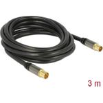Delock Antennenkabel IEC Stecker > IEC Buchse RG-6/U 3 m schwarz (88924)