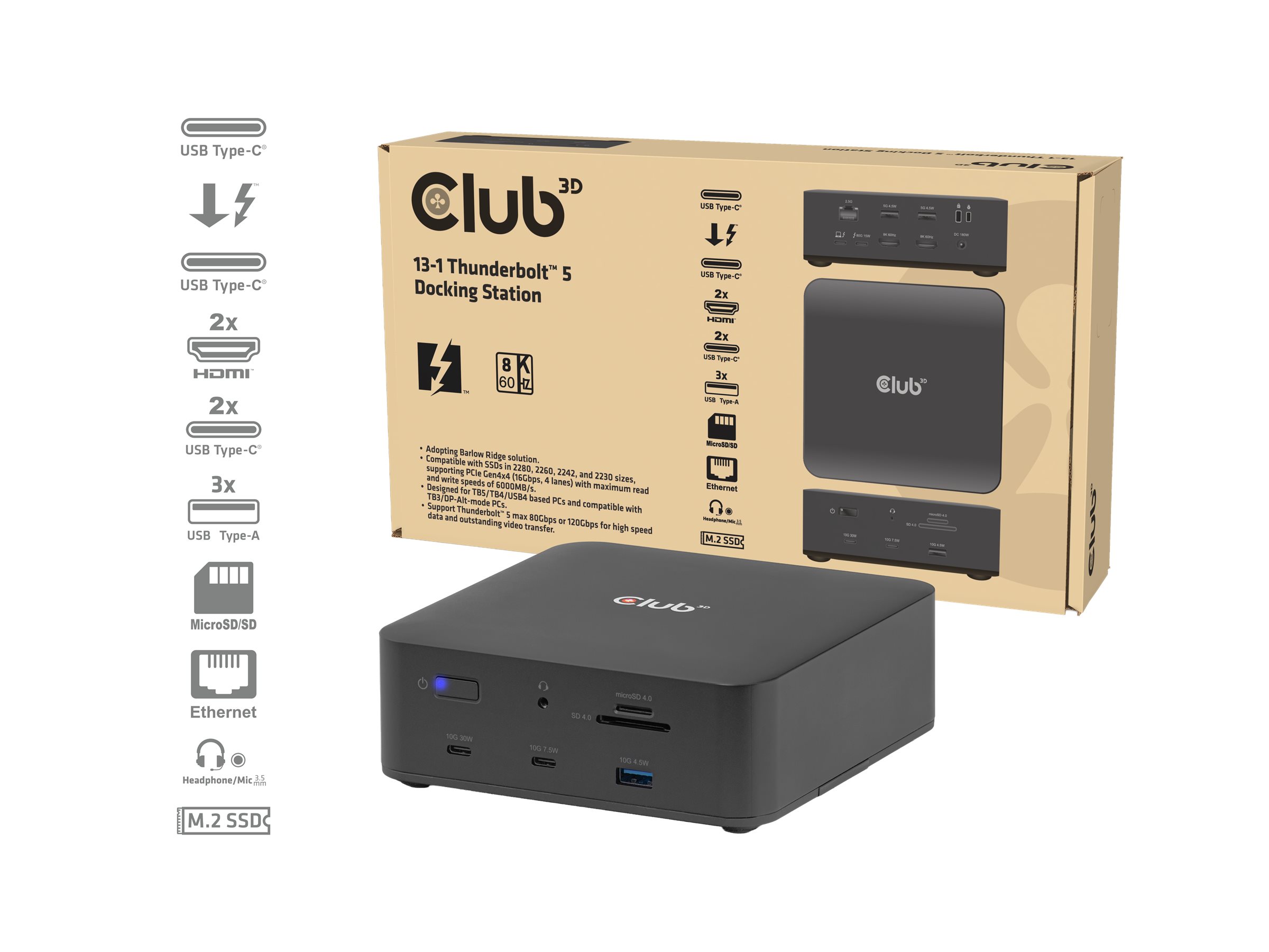 Club 3D CSV-2562 Thunderbolt 5 13-in-1 Dockingstation Schwarz