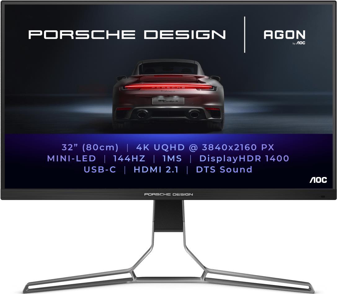 AOC Porsche PD32M LED display 80 cm (31.5" ) 3840 x 2160 Pixel 4K Ultra HD IPS Schwarz - Silber (PD32M)