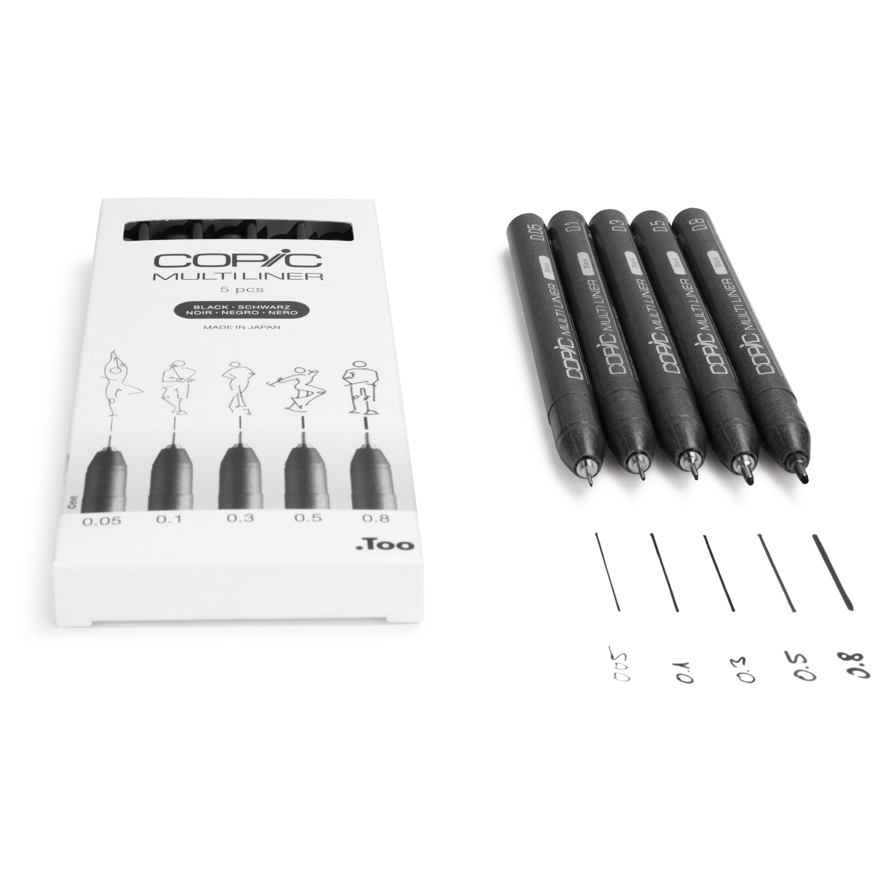 COPIC Multiliner Set Fineliner 0,05 + 0,1 + 0,3 + 0,5 + 0,8 mm Schwarz