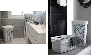 EDA Wäschebox ALMERIA, mit Deckel, 60 Liter, PP, grau modernes Design, Aussparungen für Belüftung der Wäsche, - 1 Stück (010669 G.BT)