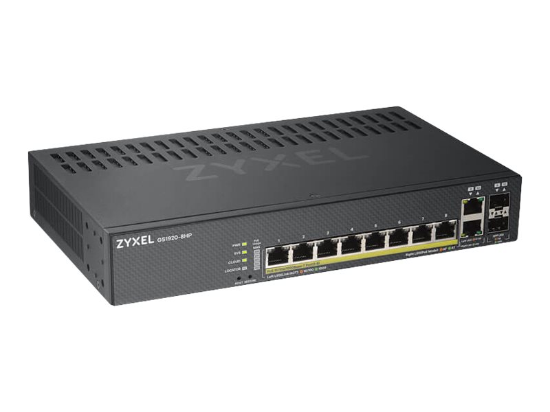 Zyxel GS1920-8HPv2 Smart-Managed Switch 8x Gigabit PoE+ + 2x Combo SFP Schwarz