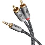 Goobay 65284. Anschluss 1: 3.5mm, Steckverbinder 1 Geschlecht: Männlich, Anschluss 2: 2 x RCA, Steckverbinder 2 Geschlecht: Männlich, Kabelmaterial: Kupfer, Beschichtung Steckerkontakte: Gold, Magnetisch abgeschirmt, AWG Kabelgröße: 28, Kabellänge: 0,5 m, Produktfarbe: Grau (65284)