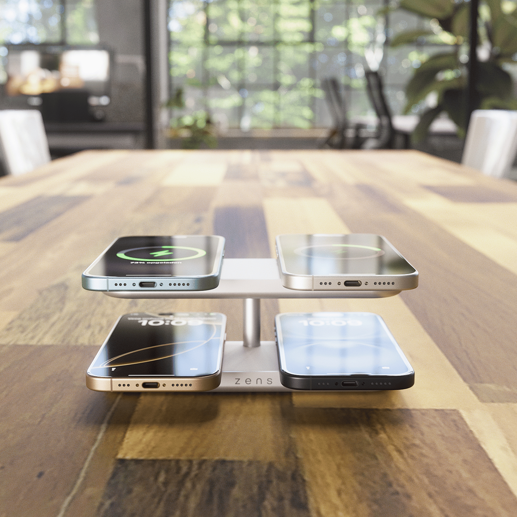 Zens Aluminium Series Quattro Wireless Charger Pro 4 4x 15W Qi2 mit 65W Netzteil Weiß