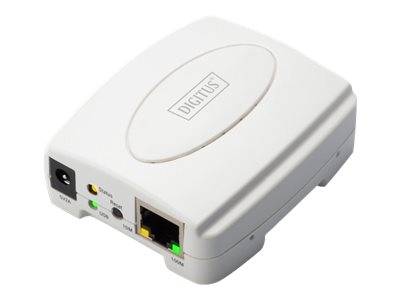 Digitus Fast Ethernet Print Server DN-13003-2, USB 2.0, 1x RJ-45, 1x USB-A, Weiß