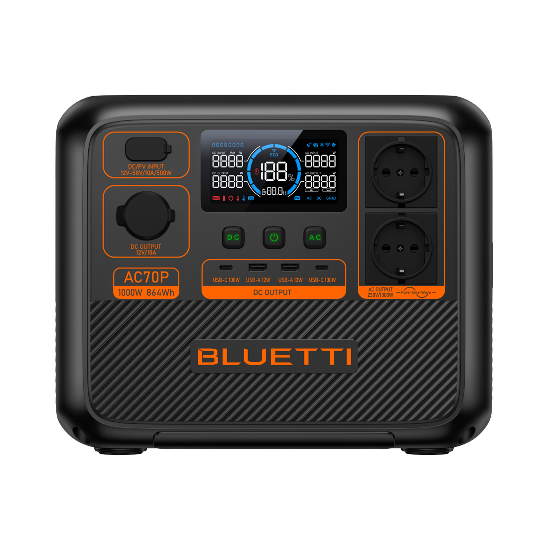 Bluetti AC70P Tragbare Power Station 1000 W 864 Wh