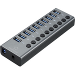 Renkforce RF-6027504 USB-Hub 10 Port USB-A USB 3.1 Gen2 10 GBit/s einzeln schaltbar, mit Aluminiumgehäuse Silber-Schwarz RF-6027504 (RF-6027504)