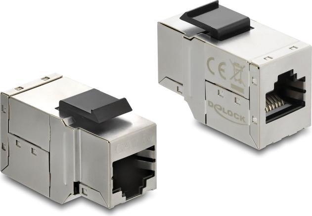 Delock Keystone Modul Kupplung RJ45 Buchse zu RJ45 Buchse Cat.6A mit schwarzer Kunststoff Latch, geschirmt (90835)