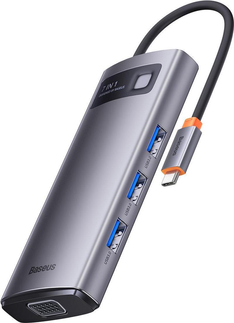 Baseus Metal Gleam Series 7 az 1-ben Hub, USB-C - 3x USB 3.0 + HDMI + USB-C PD + VGA + Ethernet RJ45 (WKWG040013)