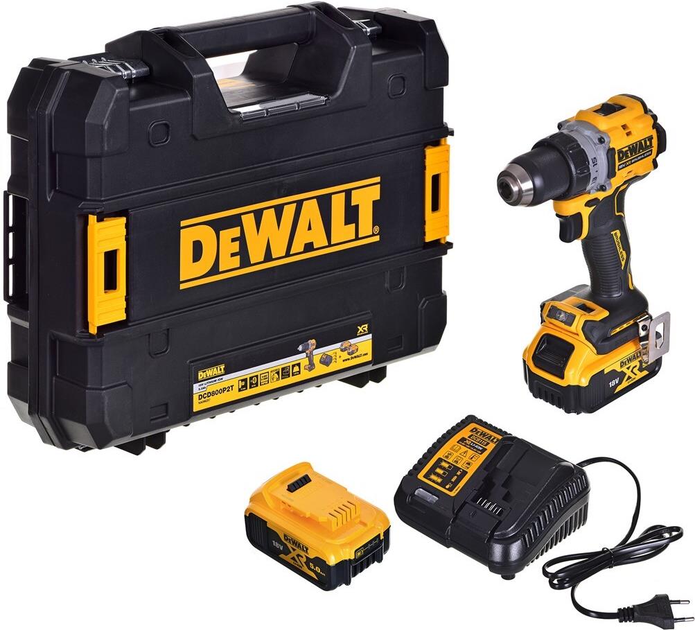BOHRER/TREIBER DEWALT DCD800P2T-QW 18V 2X5,0AH BL TSTAK (DCD800P2T)
