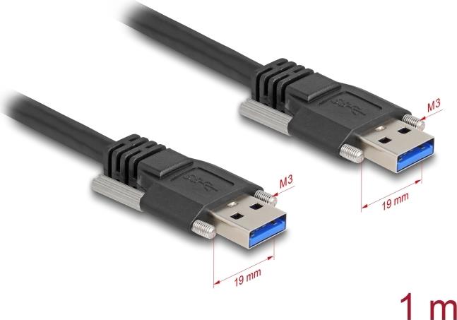 Delock USB 5 Gbps Kabel Typ-A Stecker zu Typ-A Stecker mit Schraubenabstand 19 mm / M3 Schrauben 1 m schwarz (81254)