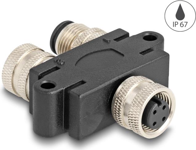 Delock M12 Y-Splitter A-kodiert 4 Pin Buchse zu 1 x Stecker und 1 x Buchse Parallelschaltung (60581)