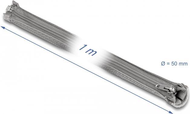 Delock Geflechtschlauch mit Reißverschluss hitzebeständig 1 m x 50 mm grau (20826)