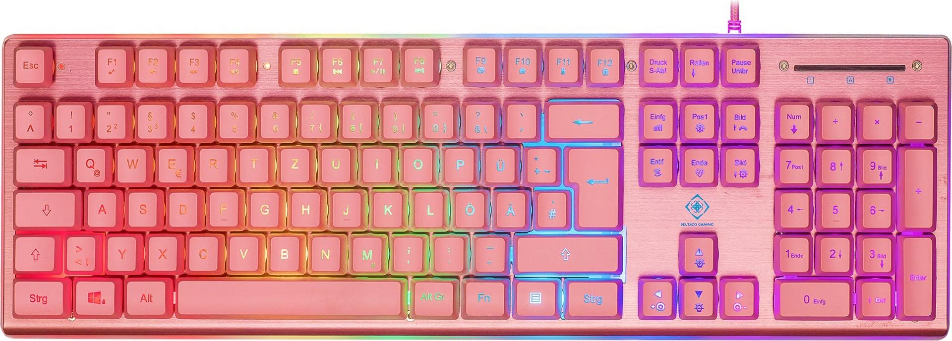 Deltaco Gaming GAM-021-RGB-P-DE Tastatur USB QWERTZ RGB Membran Pink