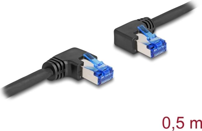 Delock RJ45 Netzwerkkabel Cat.6A S/FTP rechts links gewinkelt 0.5 m schwarz (80420)