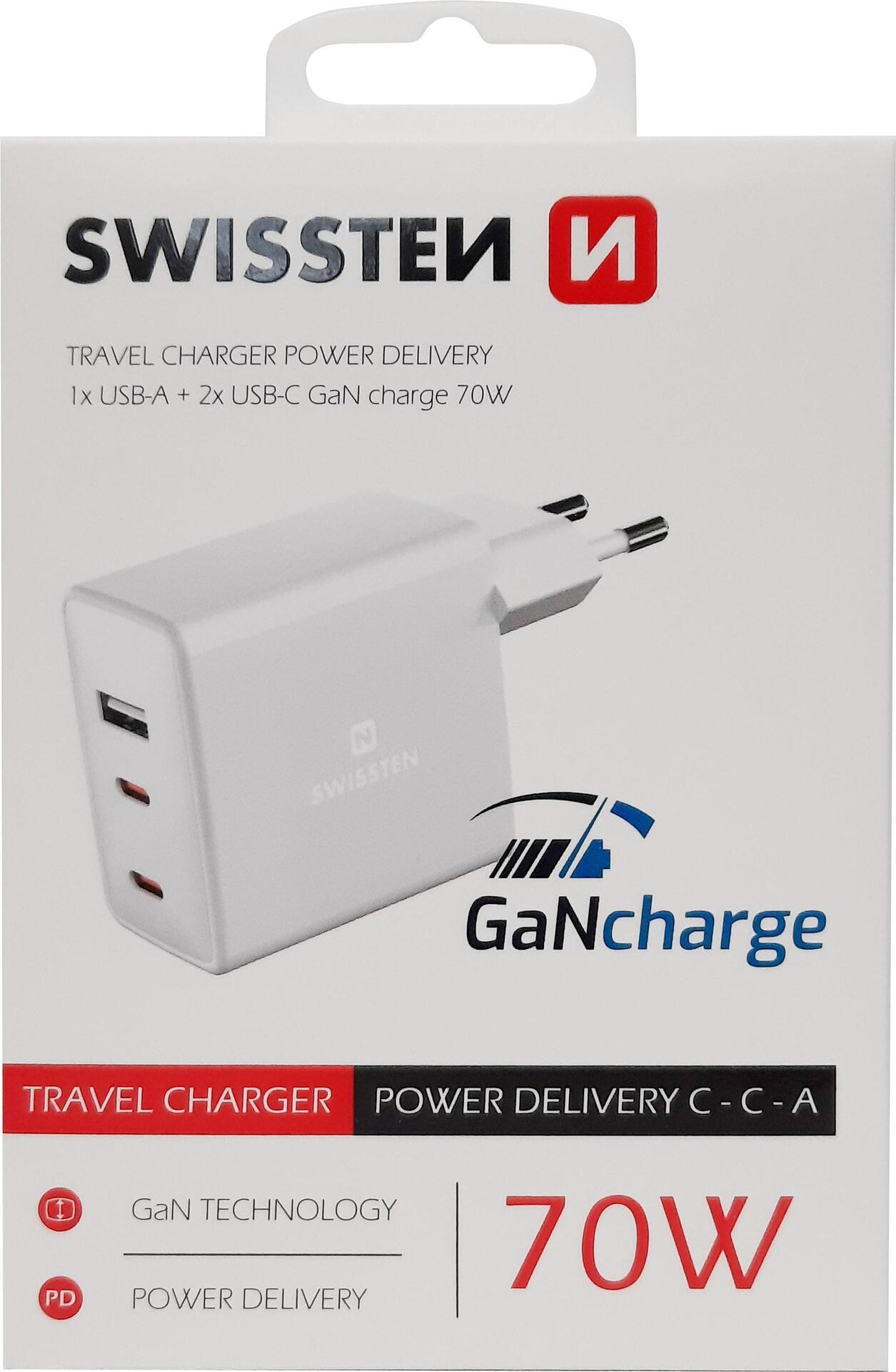 Swissten GaN Travel Charger 2 x USB-C / USB / 70W (22054100)