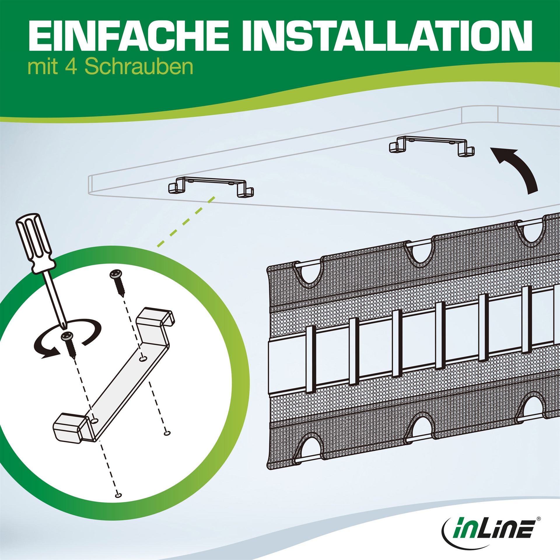 InLine Kabelmanagement-Ablagenetz mit Klettlaschen für Untertisch-Montage, Schwarz