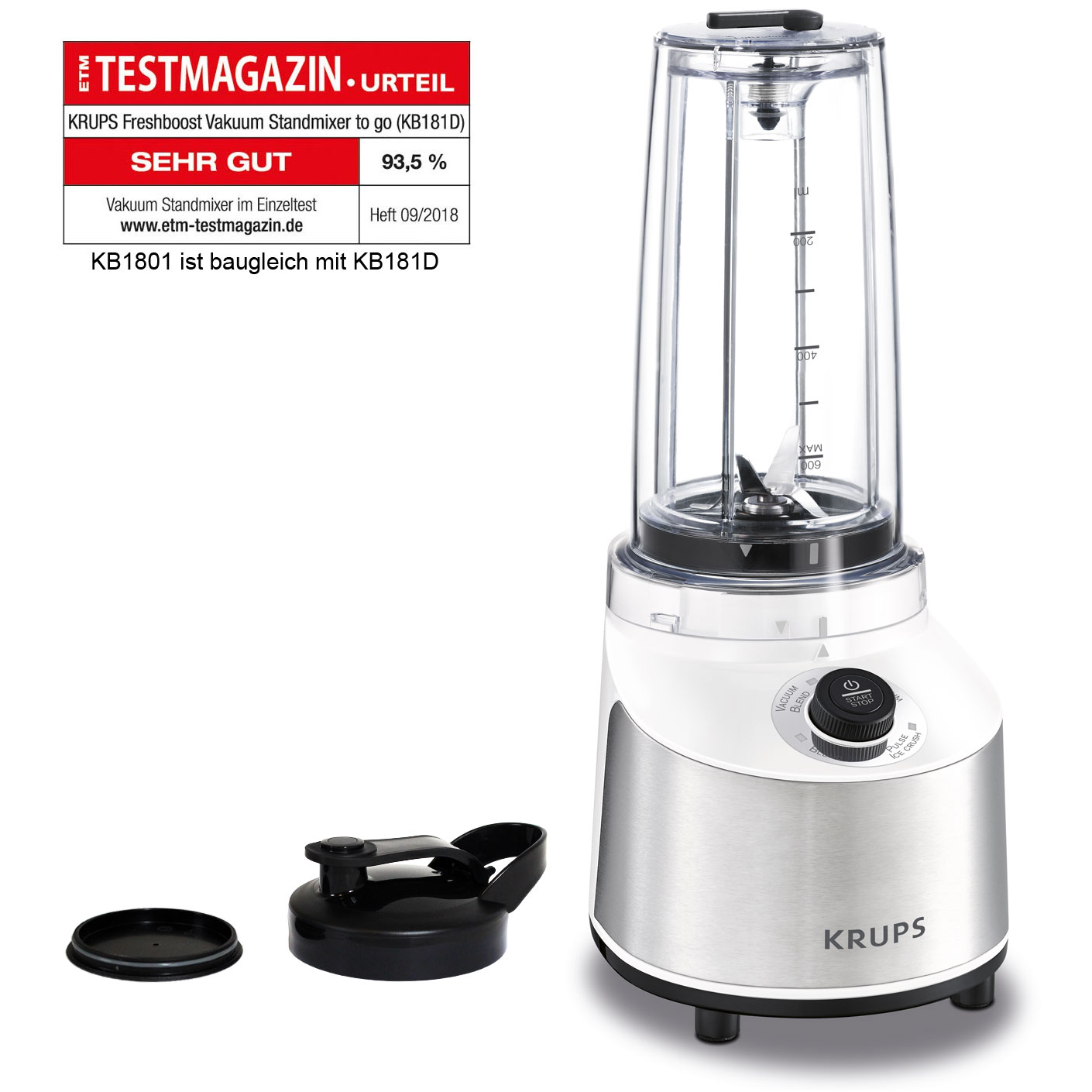 Krups KB1801 Freshboost Vakuum to go Standmixer 800W (8010000561)