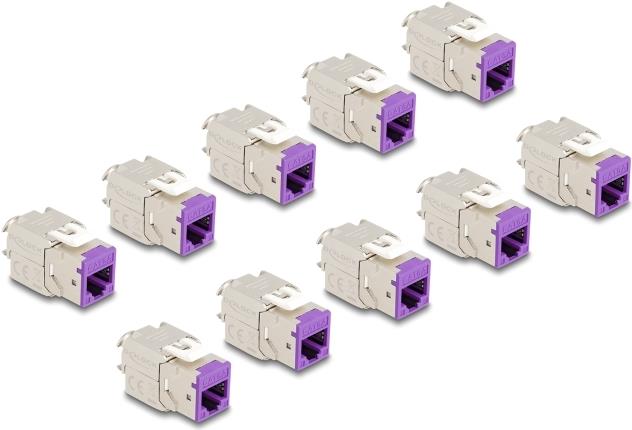 Delock Keystone Modul RJ45 Buchse zu LSA Cat.6A werkzeugfrei violett Set 10 Stück (88121)