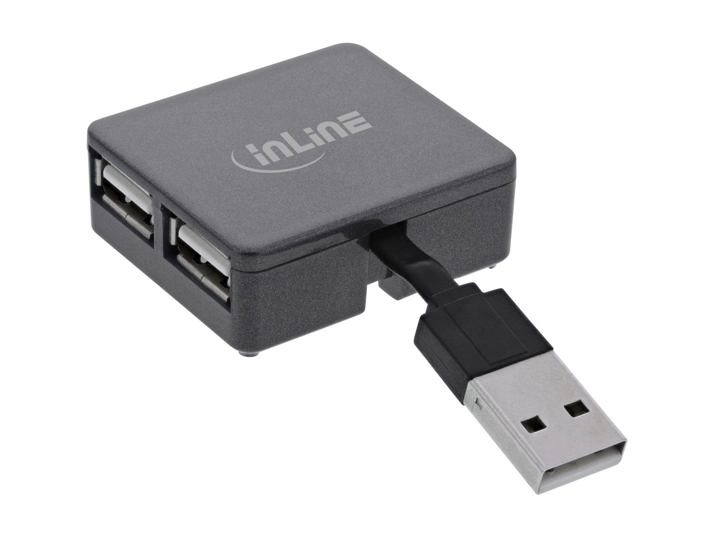 InLine USB 2.0 4-Port Hub USB-A auf 4x USB-A Buchse 4 cm Kabel Schwarz