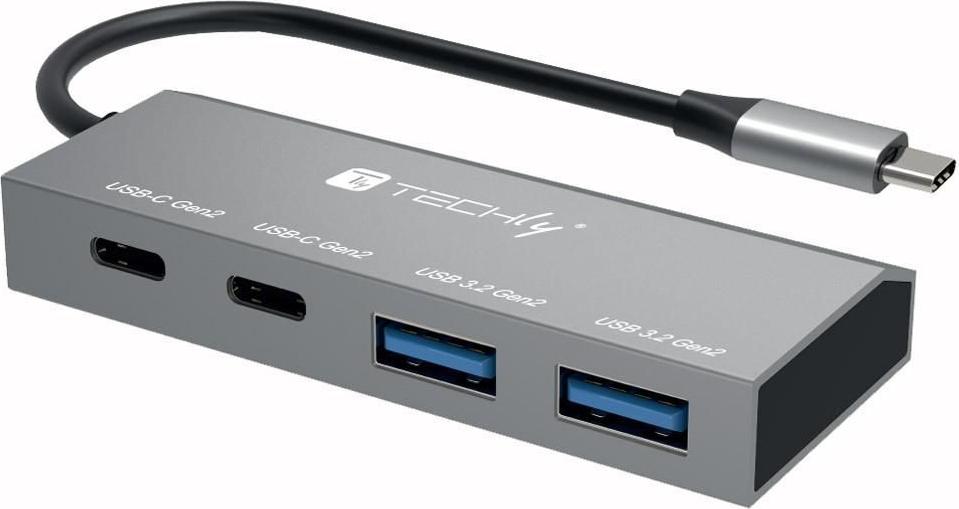 Techly IUSB32C-HUB4AC2 USB-C Hub - 4-Port (2x USB-A, 2x USB-C) 10Gbps Silber (IUSB32C-HUB4AC2)
