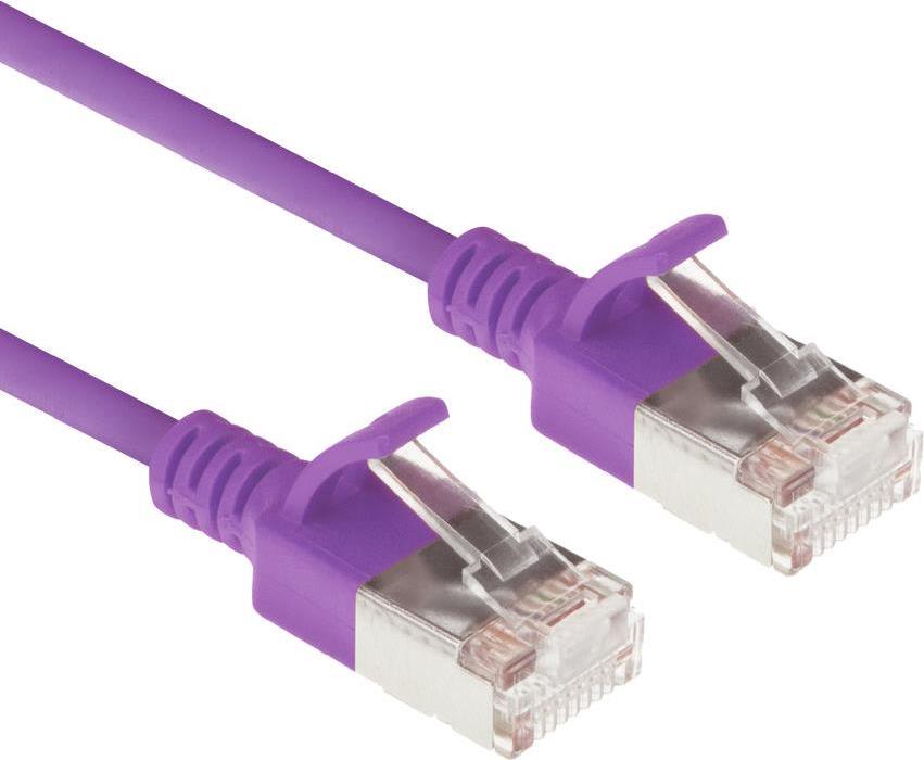 ACT Purple 1.5 meter LSZH U/FTP CAT6A datacenter slimline patch cable snagless with RJ45 connectors (DC7351)