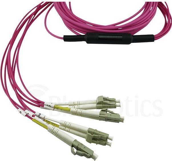 Kompatibles Alcatel-Nokia 3HE13896AA-7.5 BlueOptics LWL Breakout Patchkabel, MPO/UPC, 4xDuplex LC/UPC, 7.5 Meter, Multimode G50/125µm, OM4, Markenfaser, 3.0mm LSZH magenta, 8 Kerne und MPO Stecker ohne Pins, inkl. Messprotokoll (3HE13896AA-7.5-BO)