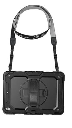 SEYMAC Hülle für iPad 9./8./7. Generation (iPad 10.2 Zoll), Stoßfeste Hülle mit Displayschutzfolie, Drehbarer Ständer/Handschlaufe, Schultergurt, Stifthalter für iPad 10.2" 2021/2020/2019, Schwarz (?iPad 10,2 Pouces)