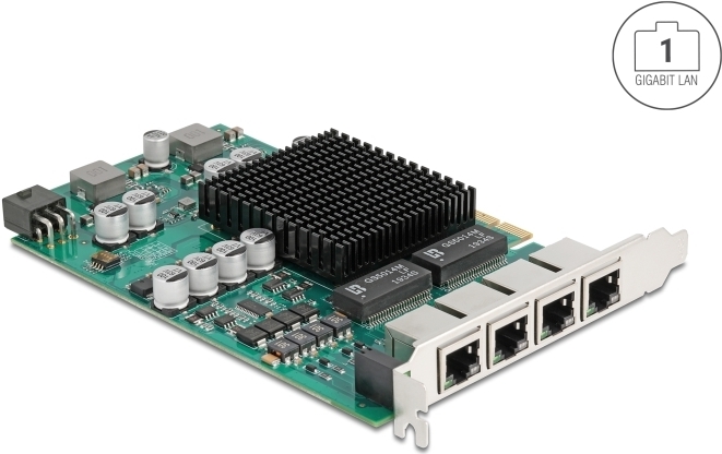 Delock PCI Express x4 Netzwerkkarte Gigabit LAN 4 x RJ45 mit PoE+ i350 (86097)