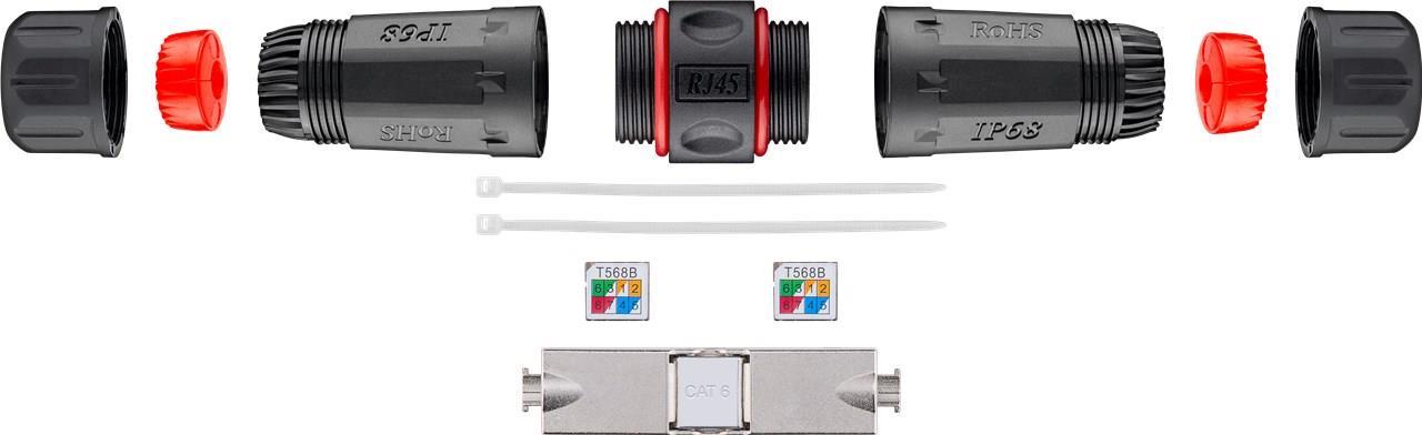 Goobay Outdoor (IP68) Netzwerkkabel-Verbinder, CAT 6 STP geschirmt, STP - staub- und wasserdicht, Klemmleiste für LSA Montage (werkzeugfrei) (44417)