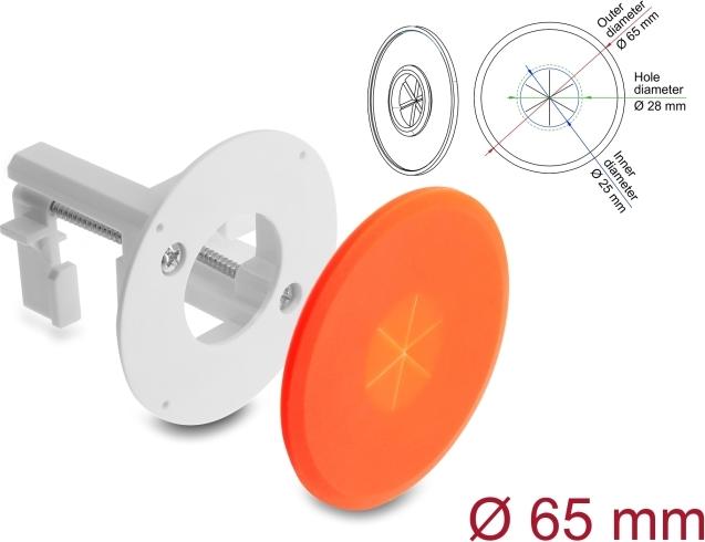 Delock Silikon Kabeldurchführung rund Ø 65 mm zur Wandmontage / Tischmontage weiß / orange (91412)