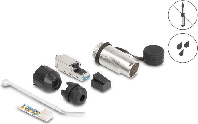 Delock RJ45 Modularer Stecker feldkonfektionierbar Cat.6A mit robusten Kabelsteckergehäuse (67065)
