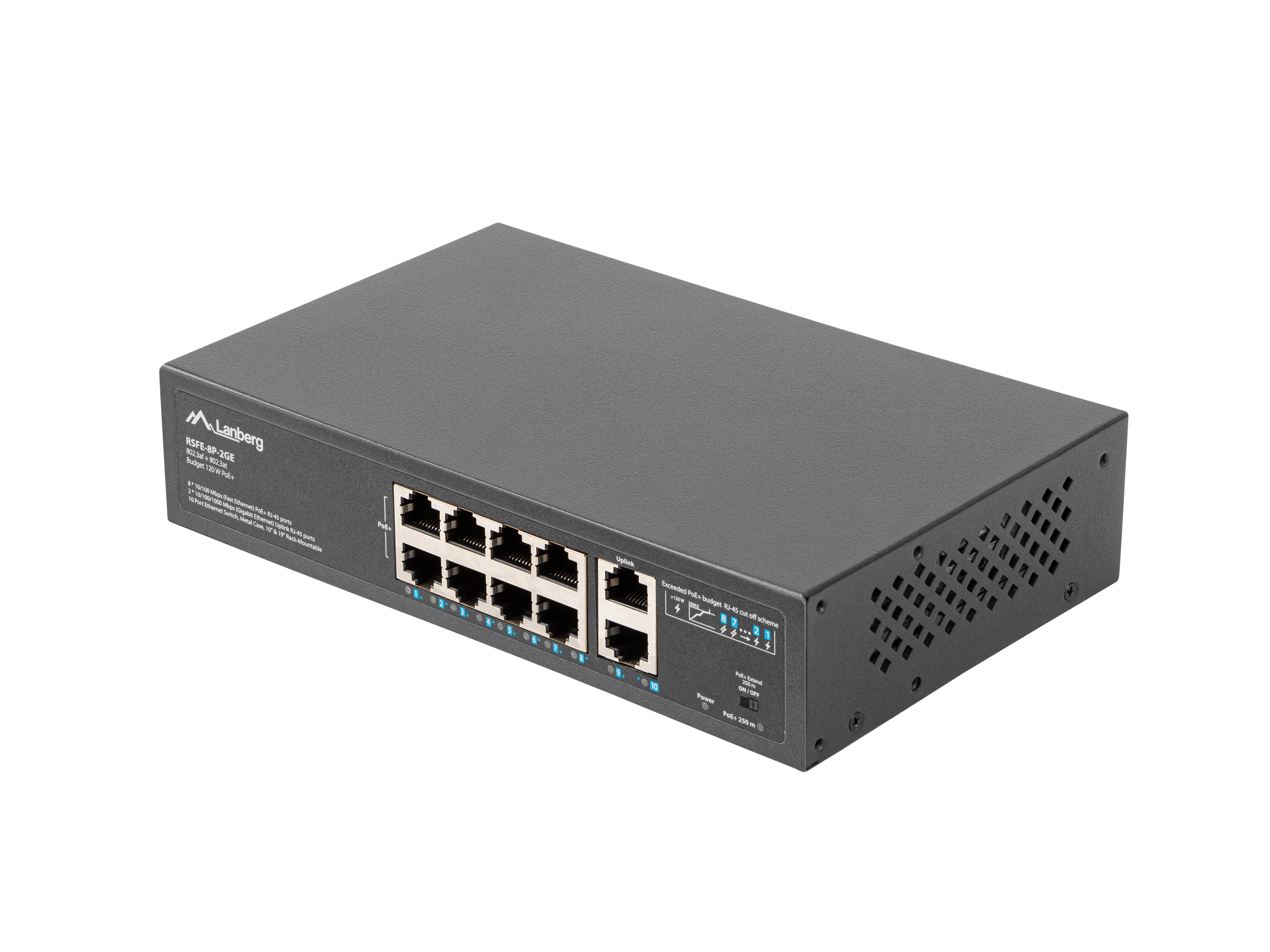 Lanberg RSFE-8P-2GE-120 Unmanaged Switch 10 Anschlüsse Schwarz