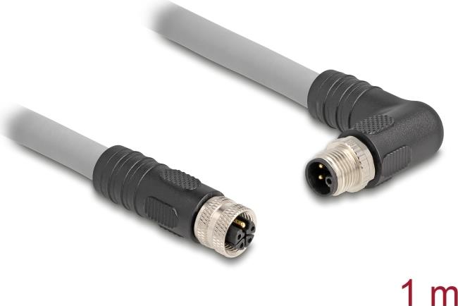 Delock M12 Kabel L-kodiert 5 Pin Stecker rechts gewinkelt zu Buchse gerade PUR (80546)