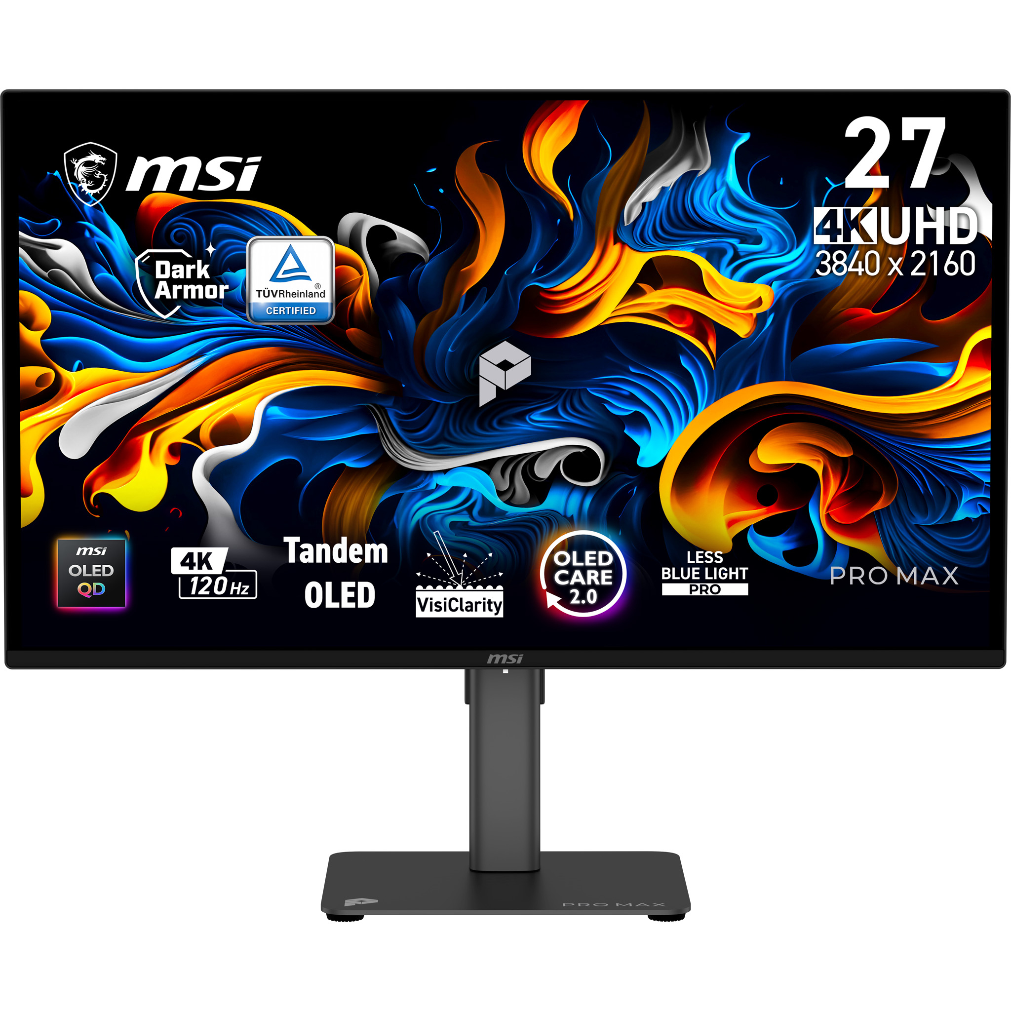 MSI Pro MAX 271UPX12G Monitor 26,5" QD-OLED 3840 x 2160 120 Hz HDMI 2.1 DisplayPort USB-C Schwarz