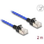 Delock RJ45 Netzwerkkabel mit Geflechtmantel Cat.6A U/FTP Slim 2 m blau (80378)