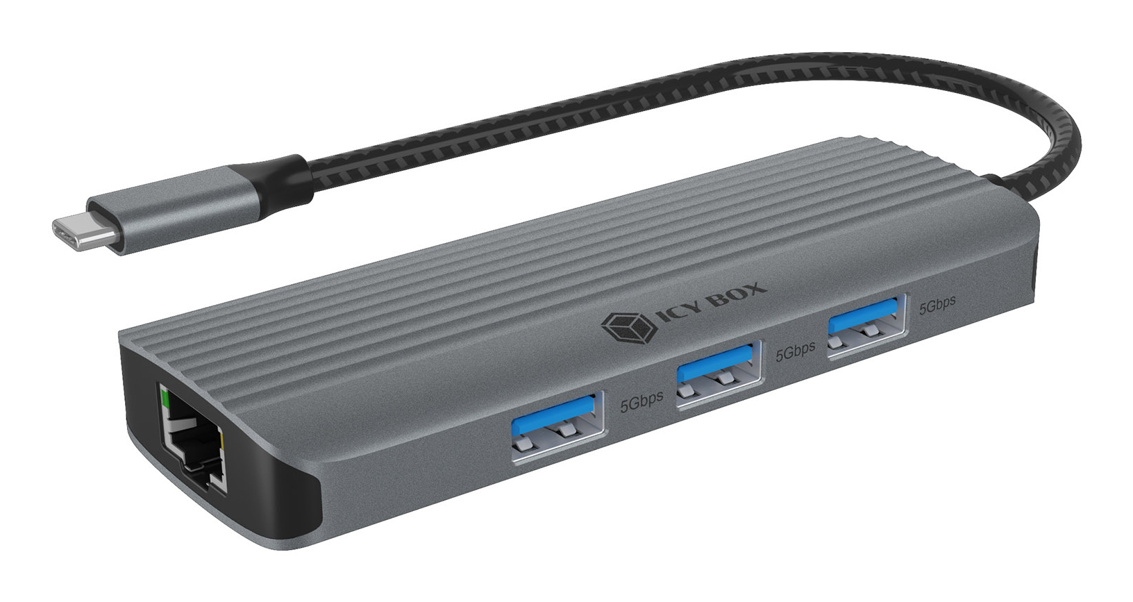 ICY BOX IB-DK4034a-CPD Dockingstation 6-in-1 USB-C HDMI 4K@60Hz 3× USB-A RJ45 100W PD Schwarz/Silber