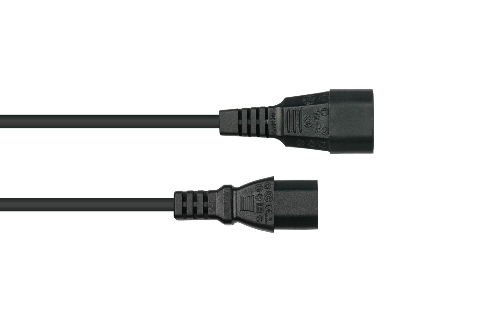 kabelmeister Netzkabel CEE 7/7 gewinkelt an C13 gerade, 1,00 mm², 5 m, Schwarz