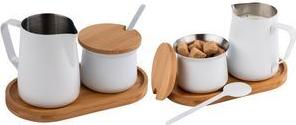 APS Milch-/ Zucker-Set MILURO, Edelstahl weiß, 5-teilig aus Akazienholz/Edelstahl weiß, Set bestehend aus: - 1 Stück (631)
