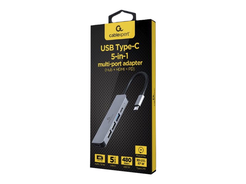 Gembird Cablexpert A-CM-COMBO5-03 Dockingstation USB-C 3.1 HDMI Silber