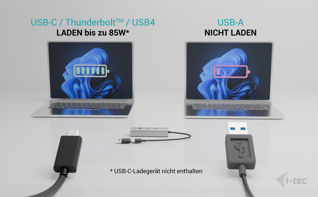 i-tec Universal Charging Metal HUB 2x USB-C + 2x USB-A Power Delivery 85W Silber