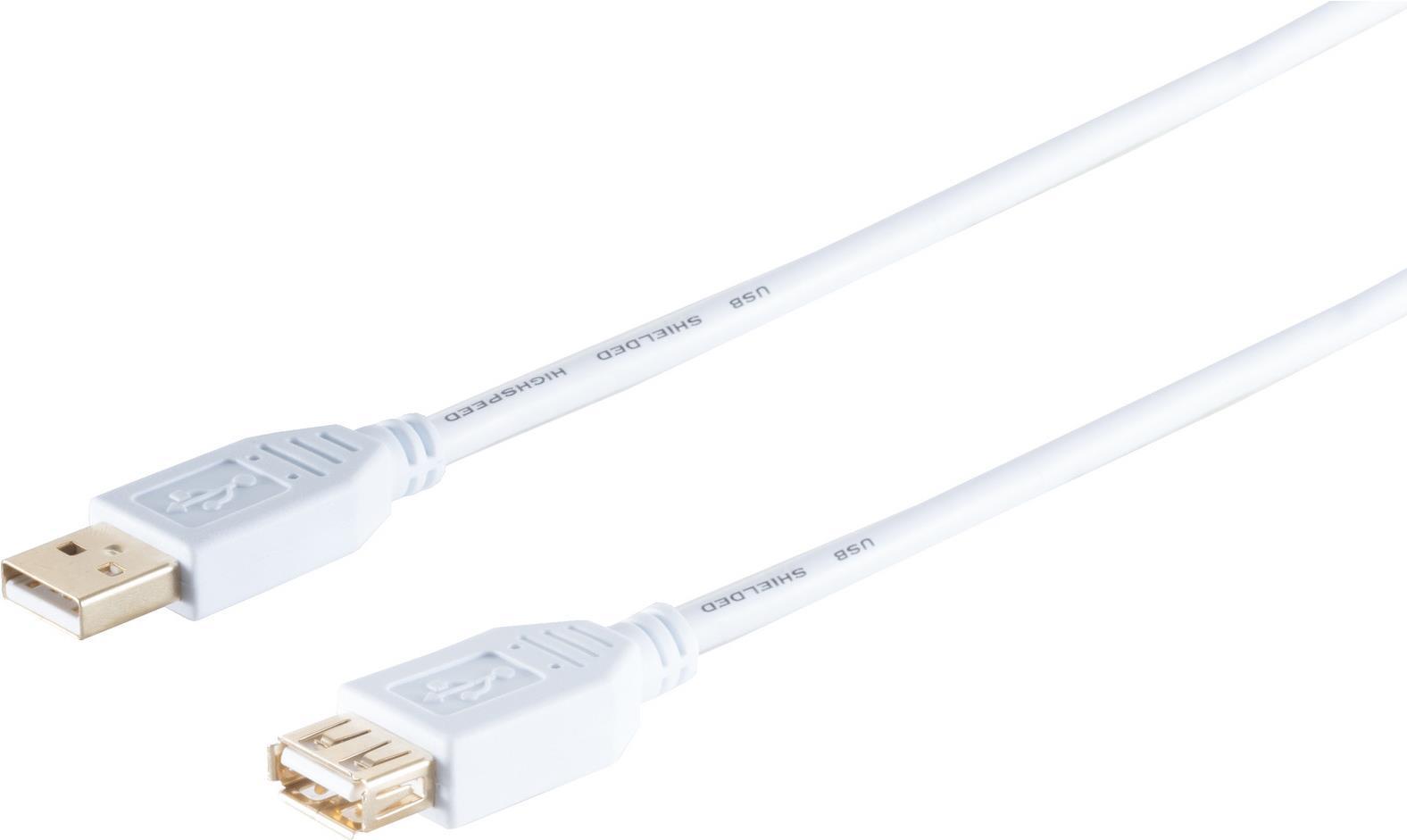 S/CONN maximum connectivity USB High Speed 2.0 Verlängerung, A Stecker auf A Buchse, vergoldete Kontakte, USB 2.0, weiß, 1,8m (77122-W)