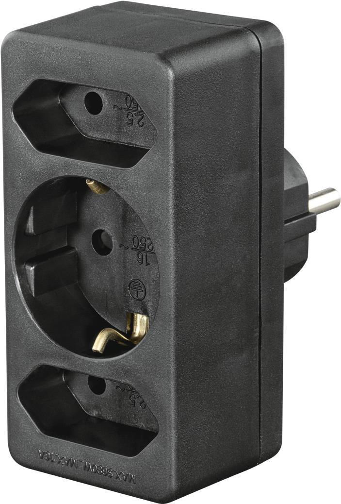 Hama Steckdosenadapter 3-fach, 1x Schutzkontakt, 2x Euro, Schwarz (00223216)