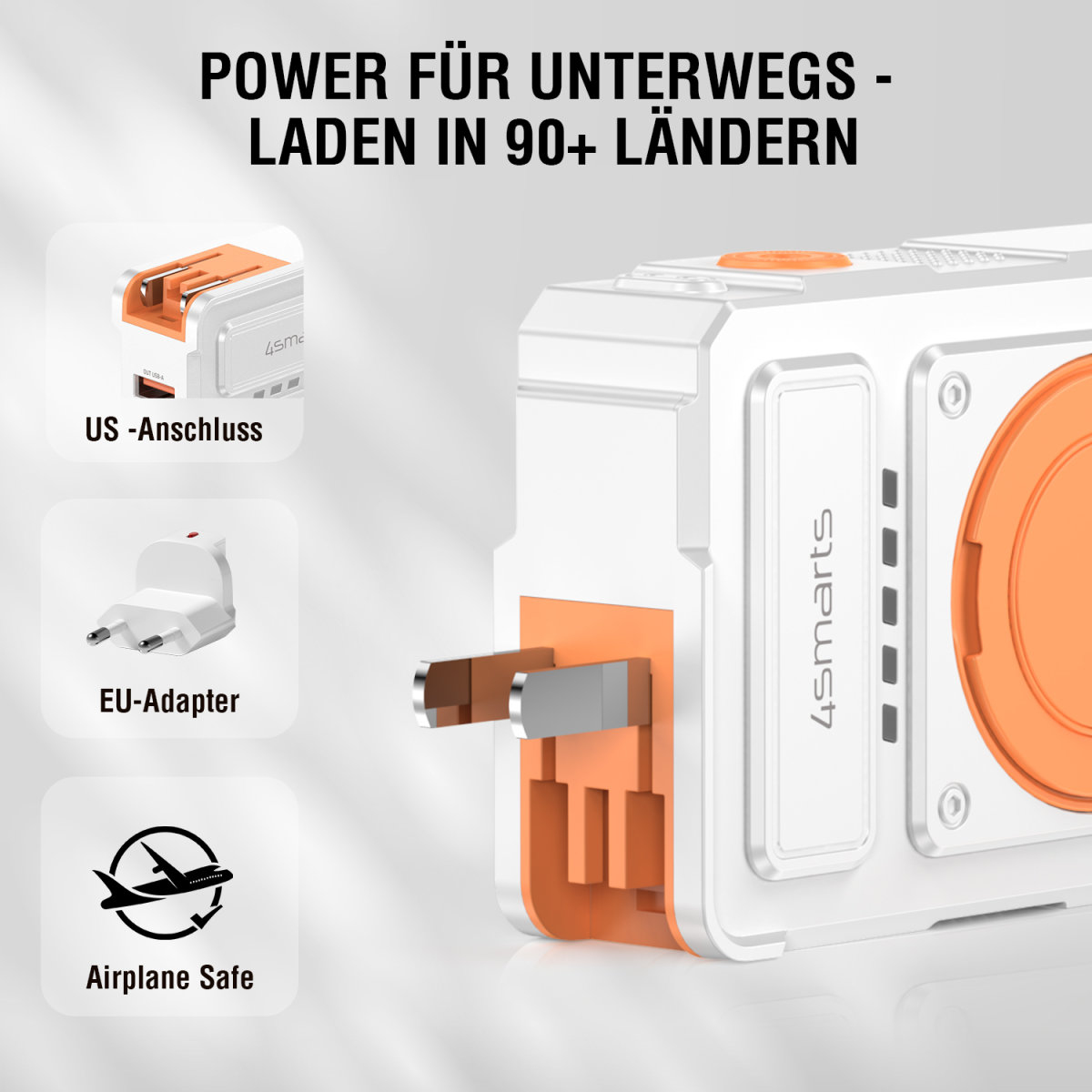 4smarts 6in1 Hybrid Charger Powerbank 10000 mAh Orange, Weiß
