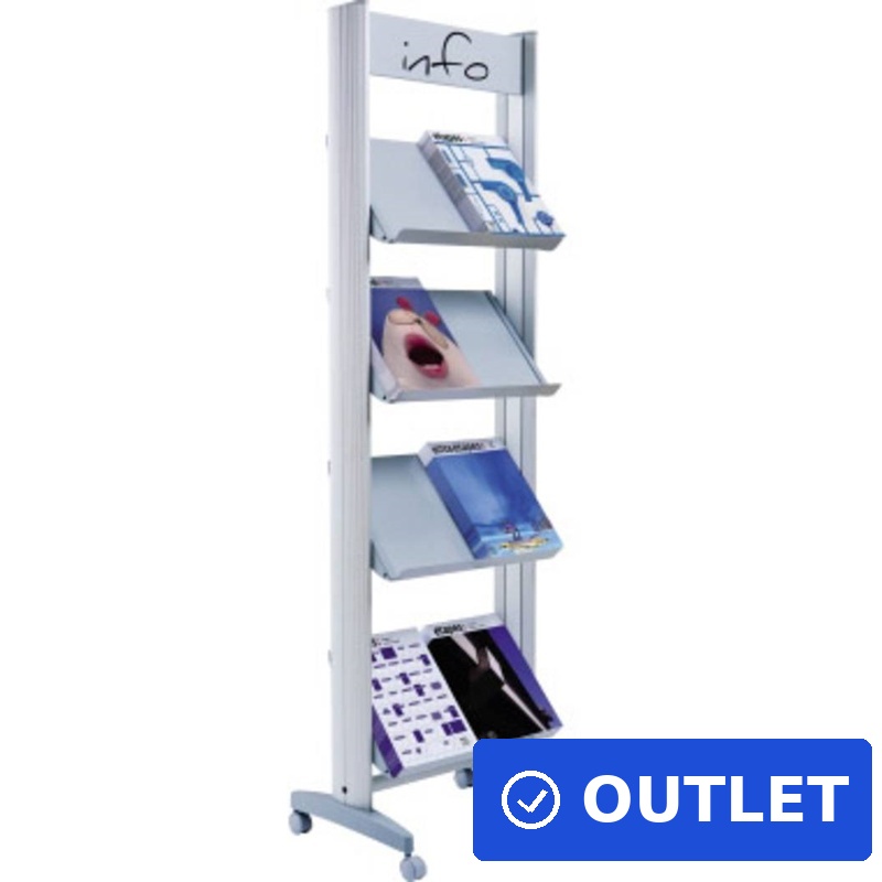 Paperflow Prospektständer 50 x 167,8 x 38,5 cm (B x H x T) Aluminium alu 8 Fächer (8.A4TM.35) (geöffnet)